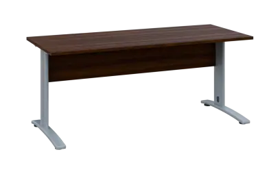 OPK 27 - 18 stůl kancelářský, kovová podnož stříbrná, deska 25 mm, široký 1800 mm, ořech královský OPK 27 - 18 stůl kancelářský, kovová podnož stříbrná, deska 25 mm, široký 1800 mm, ořech královský