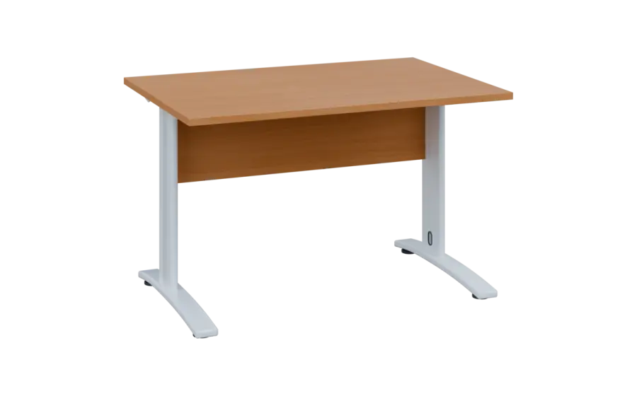 OPK 28 - 12 stůl kancelářský, kovová podnož bílá, deska 25 mm, široký 1200 mm, buk royal