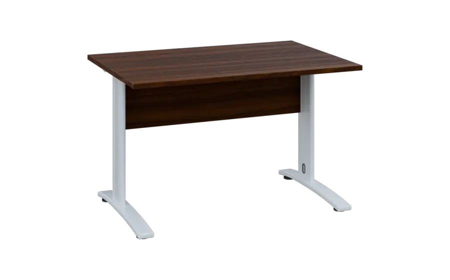 OPK 28 - 12 stůl kancelářský, kovová podnož bílá, deska 25 mm, široký 1200 mm, ořech královský
