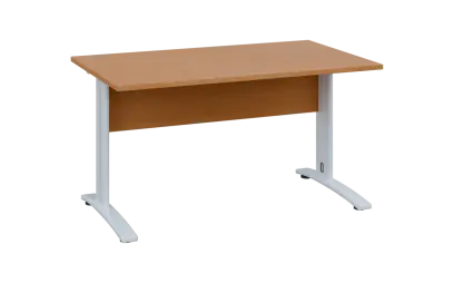 OPK 28 - 14 stůl kancelářský, kovová podnož bílá, deska 25 mm, široký 1400 mm, buk royal