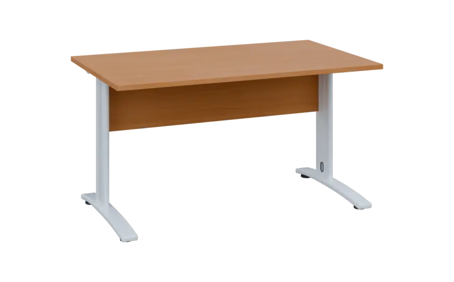 OPK 28 - 14 stůl kancelářský, kovová podnož bílá, deska 25 mm, široký 1400 mm, buk royal