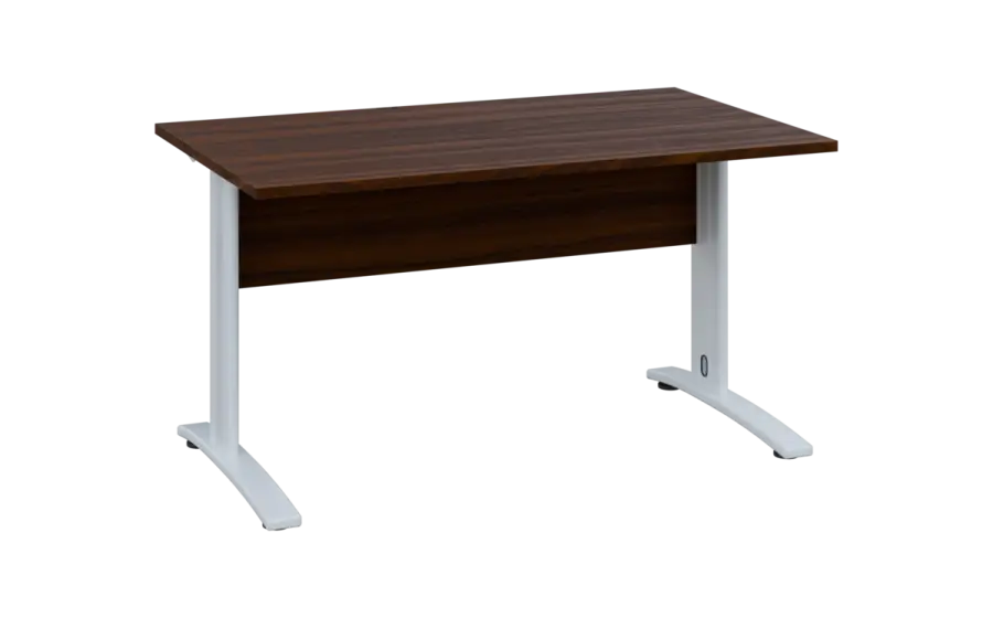 OPK 28 - 14 stůl kancelářský, kovová podnož bílá, deska 25 mm, široký 1400 mm, ořech královský