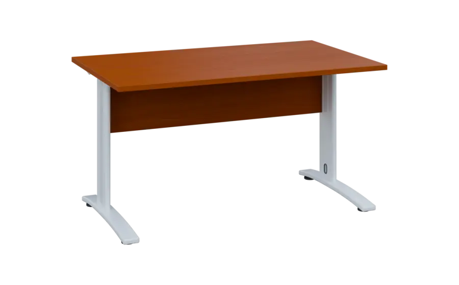 OPK 28 - 14 stůl kancelářský, kovová podnož bílá, deska 25 mm, široký 1400 mm, třešeň šumavská