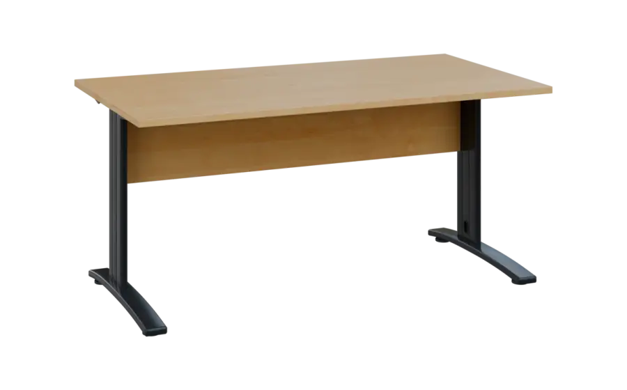OPK 28 - 16 stůl kancelářský, kovová podnož černá, deska 25 mm, široký 1600 mm, javor horský