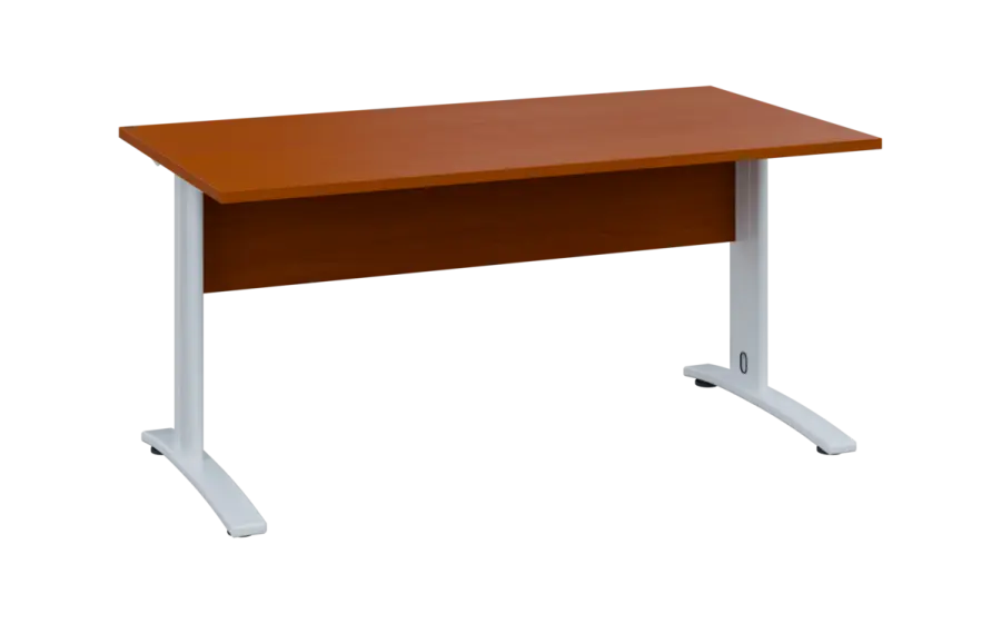 OPK 28 - 16 stůl kancelářský, kovová podnož bílá, deska 25 mm, široký 1600 mm, třešeň šumavská