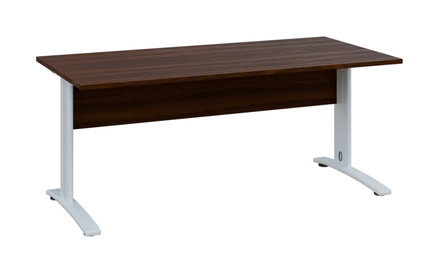 OPK 28 - 18 stůl kancelářský, kovová podnož bílá, deska 25 mm, široký 1800 mm, ořech královský