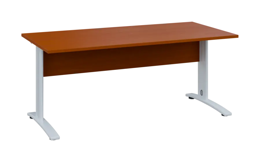 OPK 28 - 18 stůl kancelářský, kovová podnož bílá, deska 25 mm, široký 1800 mm, třešeň šumavská