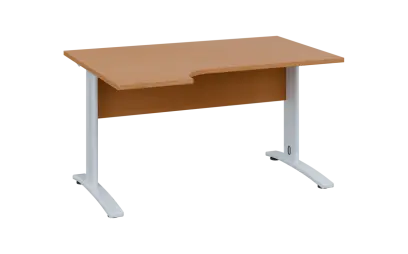 ORK 28 - 144 stůl kancelářský, rohový, levý, kovová podnož bílá, deska 25 mm, široký 1400 mm, buk royal