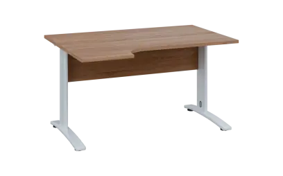 ORK 28 - 144 stůl kancelářský, rohový, levý, kovová podnož bílá, deska 25 mm, široký 1400 mm, dub bardolino