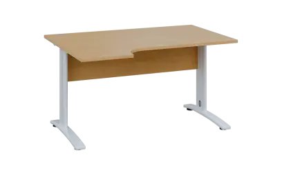 ORK 28 - 144 stůl kancelářský, rohový, levý, kovová podnož bílá, deska 25 mm, široký 1400 mm, javor horský