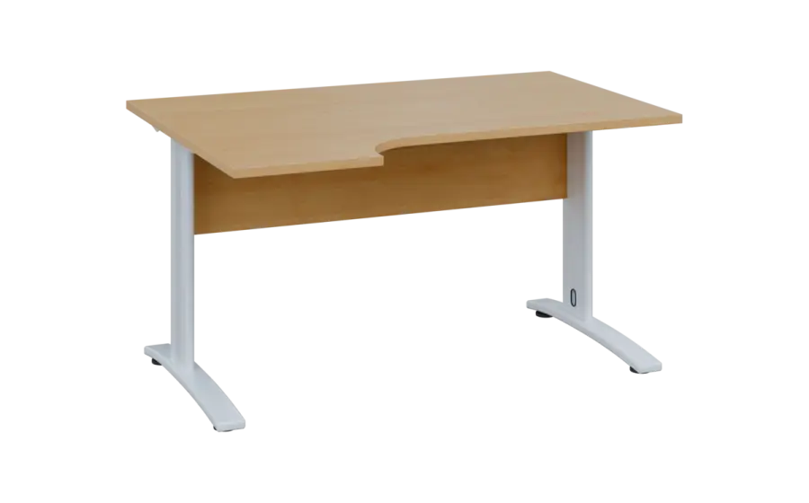 ORK 28 - 144 stůl kancelářský, rohový, levý, kovová podnož bílá, deska 25 mm, široký 1400 mm, javor horský