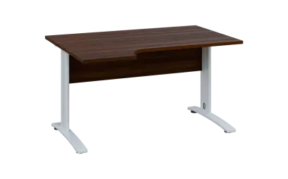 ORK 28 - 144 stůl kancelářský, rohový, levý, kovová podnož bílá, deska 25 mm, široký 1400 mm, ořech královský