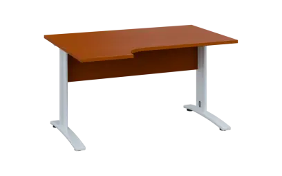 ORK 28 - 144 stůl kancelářský, rohový, levý, kovová podnož bílá, deska 25 mm, široký 1400 mm, třešeň šumavská