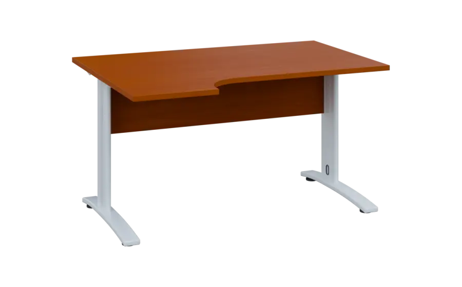 ORK 28 - 144 stůl kancelářský, rohový, levý, kovová podnož bílá, deska 25 mm, široký 1400 mm, třešeň šumavská