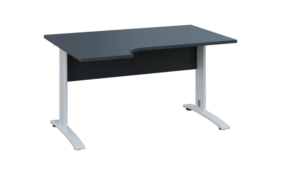 ORK 28 - 144 stůl kancelářský, rohový, levý, kovová podnož bílá, deska 25 mm, široký 1400 mm, antracit