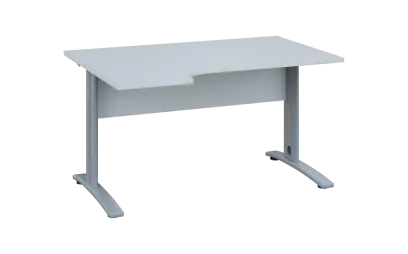 ORK 28 - 144 stůl kancelářský, rohový, levý, kovová podnož stříbrná, deska 25 mm, široký 1400 mm, bílá