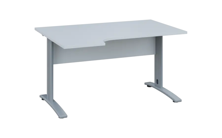 ORK 28 - 144 stůl kancelářský, rohový, levý, kovová podnož stříbrná, deska 25 mm, široký 1400 mm, bílá