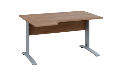 ORK 28 - 144 stůl kancelářský, rohový, levý, kovová podnož stříbrná, deska 25 mm, široký 1400 mm, dub bardolino