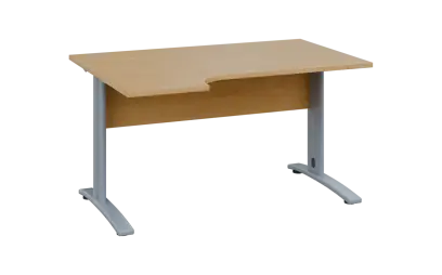 ORK 28 - 144 stůl kancelářský, rohový, levý, kovová podnož stříbrná, deska 25 mm, široký 1400 mm, javor horský