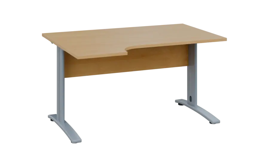 ORK 28 - 144 stůl kancelářský, rohový, levý, kovová podnož stříbrná, deska 25 mm, široký 1400 mm, javor horský