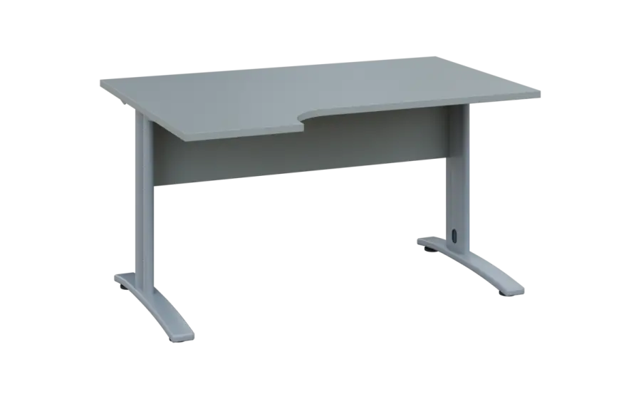 ORK 28 - 144 stůl kancelářský, rohový, levý, kovová podnož stříbrná, deska 25 mm, široký 1400 mm, šedá