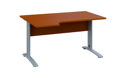ORK 28 - 144 stůl kancelářský, rohový, levý, kovová podnož stříbrná, deska 25 mm, široký 1400 mm, třešeň šumavská