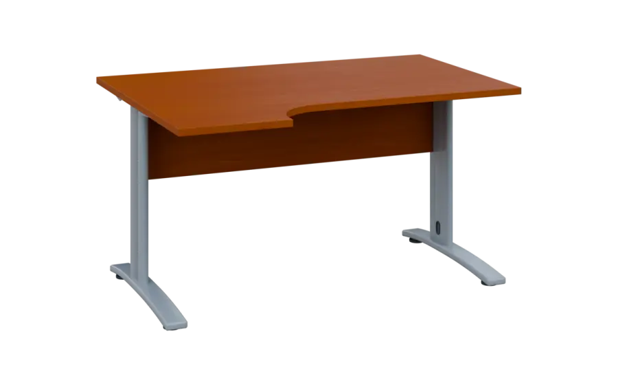ORK 28 - 144 stůl kancelářský, rohový, levý, kovová podnož stříbrná, deska 25 mm, široký 1400 mm, třešeň šumavská