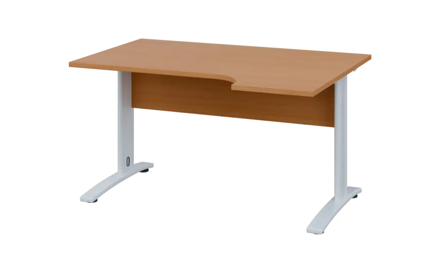 ORK 28 - 144 stůl kancelářský, rohový, pravý, kovová podnož bílá, deska 25 mm, široký 1400 mm, buk royal