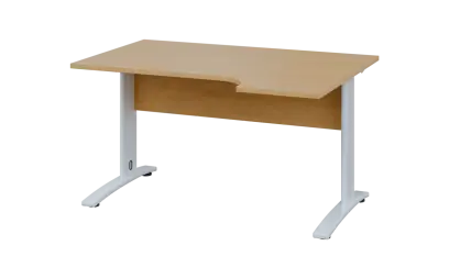 ORK 28 - 144 stůl kancelářský, rohový, pravý, kovová podnož bílá, deska 25 mm, široký 1400 mm, javor horský