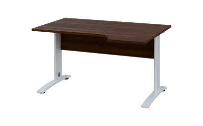ORK 28 - 144 stůl kancelářský, rohový, pravý, kovová podnož bílá, deska 25 mm, široký 1400 mm, ořech královský