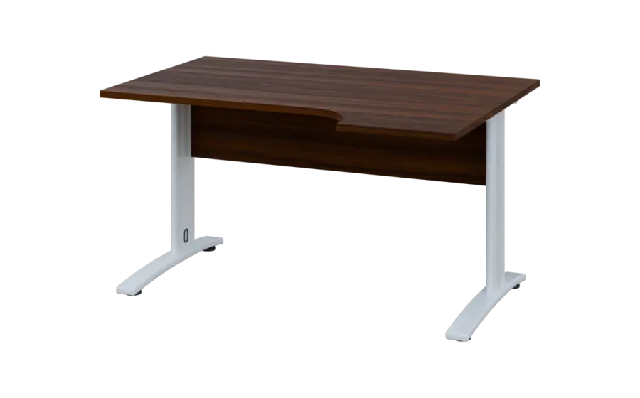 ORK 28 - 144 stůl kancelářský, rohový, pravý, kovová podnož bílá, deska 25 mm, široký 1400 mm, ořech královský