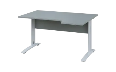 ORK 28 - 144 stůl kancelářský, rohový, pravý, kovová podnož bílá, deska 25 mm, široký 1400 mm, šedá