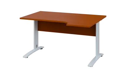 ORK 28 - 144 stůl kancelářský, rohový, pravý, kovová podnož bílá, deska 25 mm, široký 1400 mm, třešeň šumavská
