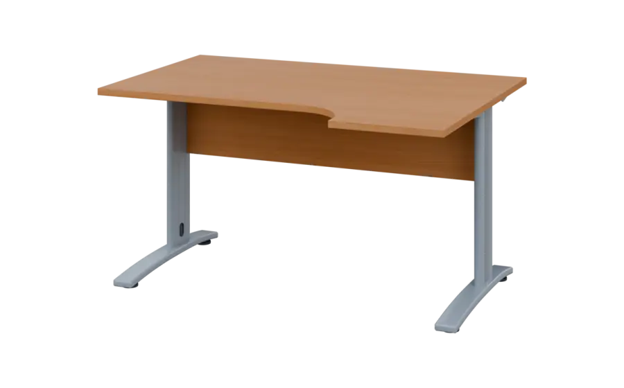 ORK 28 - 144 stůl kancelářský, rohový, pravý, kovová podnož stříbrná, deska 25 mm, široký 1400 mm, buk royal