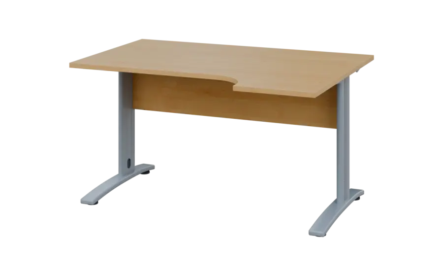 ORK 28 - 144 stůl kancelářský, rohový, pravý, kovová podnož stříbrná, deska 25 mm, široký 1400 mm, javor horský