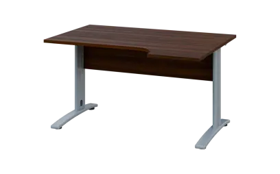 ORK 28 - 144 stůl kancelářský, rohový, pravý, kovová podnož stříbrná, deska 25 mm, široký 1400 mm, ořech královský