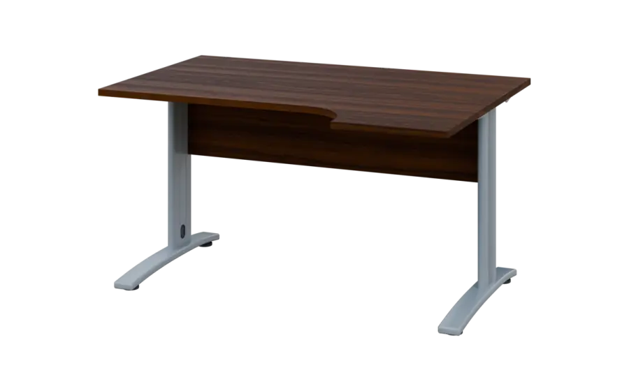 ORK 28 - 144 stůl kancelářský, rohový, pravý, kovová podnož stříbrná, deska 25 mm, široký 1400 mm, ořech královský