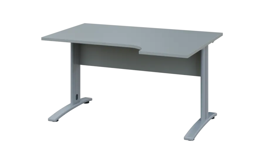 ORK 28 - 144 stůl kancelářský, rohový, pravý, kovová podnož stříbrná, deska 25 mm, široký 1400 mm, šedá