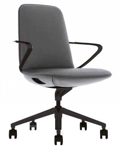 AURA MEETING - BLACK, křeslo kancelářské, kříž černý, šedá kůže