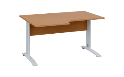 ORK 28 - 146 stůl kancelářský, rohový, levý, kovová podnož bílá, deska 25 mm, široký 1400 mm, buk royal