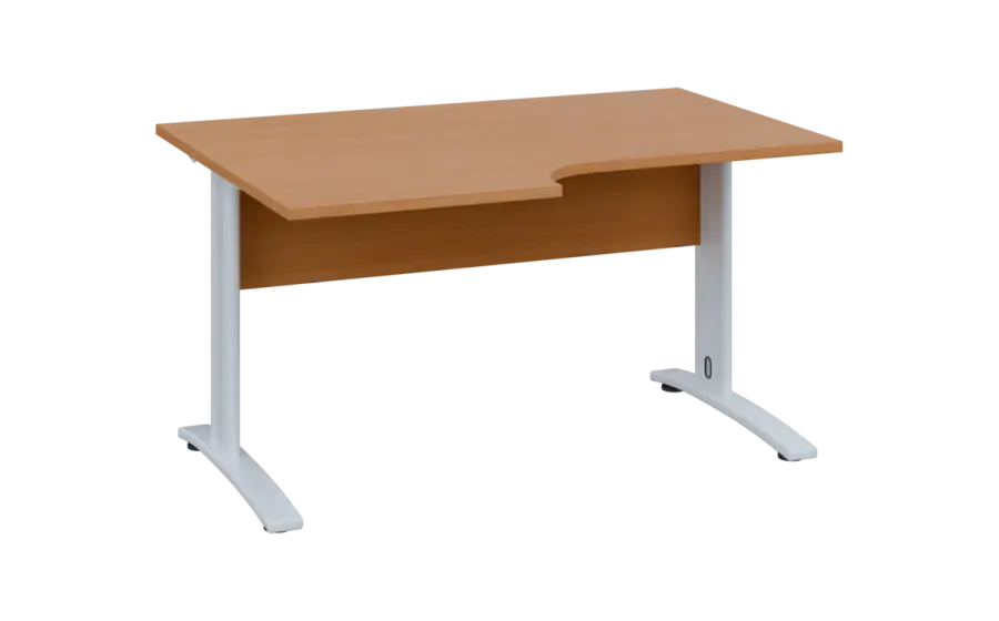ORK 28 - 146 stůl kancelářský, rohový, levý, kovová podnož bílá, deska 25 mm, široký 1400 mm, buk royal
