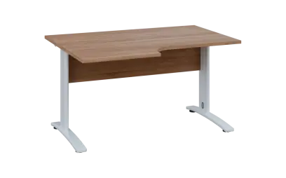 ORK 28 - 146 stůl kancelářský, rohový, levý, kovová podnož bílá, deska 25 mm, široký 1400 mm, dub bardolino