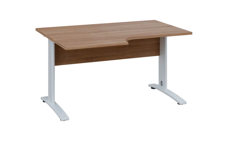 ORK 28 - 146 stůl kancelářský, rohový, levý, kovová podnož bílá, deska 25 mm, široký 1400 mm, dub bardolino