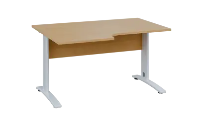 ORK 28 - 146 stůl kancelářský, rohový, levý, kovová podnož bílá, deska 25 mm, široký 1400 mm, javor horský