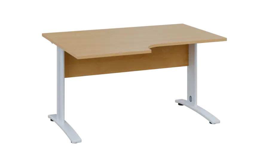 ORK 28 - 146 stůl kancelářský, rohový, levý, kovová podnož bílá, deska 25 mm, široký 1400 mm, javor horský