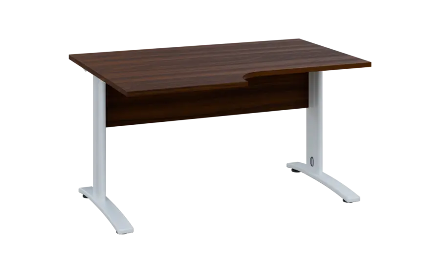 ORK 28 - 146 stůl kancelářský, rohový, levý, kovová podnož bílá, deska 25 mm, široký 1400 mm, ořech královský