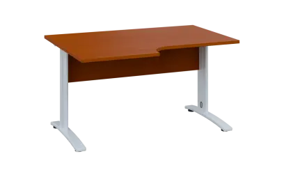 ORK 28 - 146 stůl kancelářský, rohový, levý, kovová podnož bílá, deska 25 mm, široký 1400 mm, třešeň šumavská