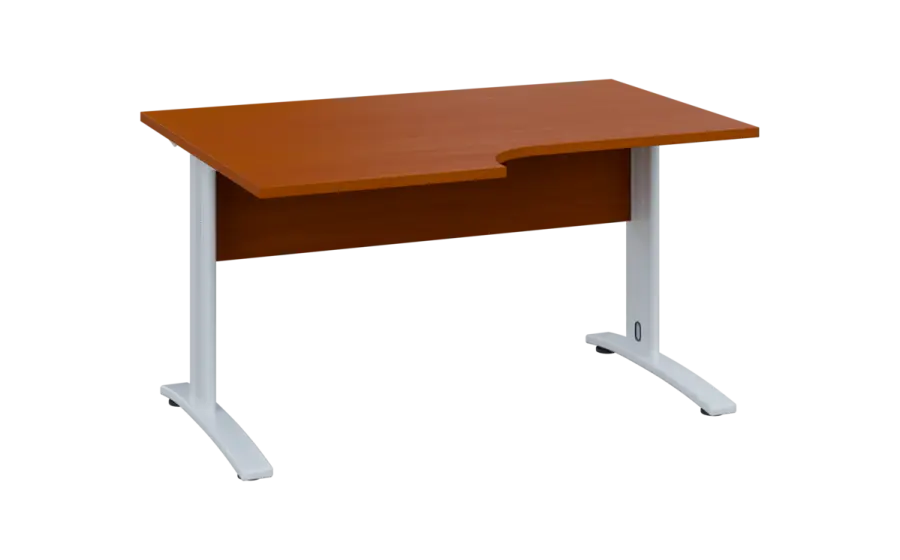 ORK 28 - 146 stůl kancelářský, rohový, levý, kovová podnož bílá, deska 25 mm, široký 1400 mm, třešeň šumavská