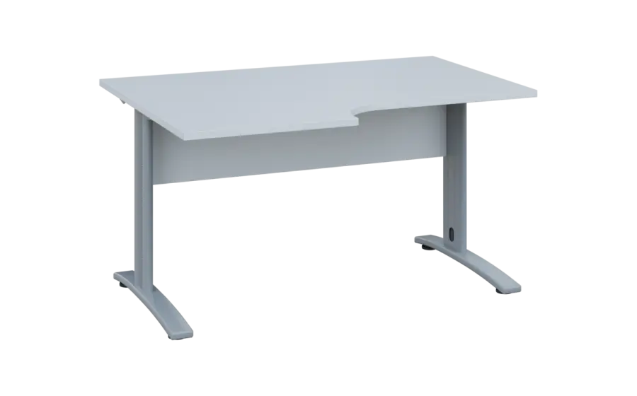 ORK 28 - 146 stůl kancelářský, rohový, levý, kovová podnož stříbrná, deska 25 mm, široký 1400 mm, bílá