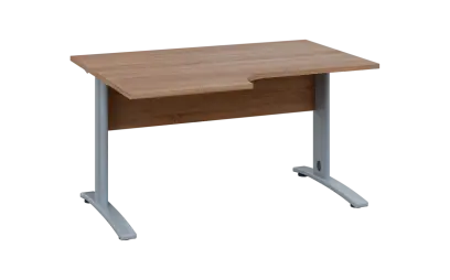ORK 28 - 146 stůl kancelářský, rohový, levý, kovová podnož stříbrná, deska 25 mm, široký 1400 mm, dub bardolino